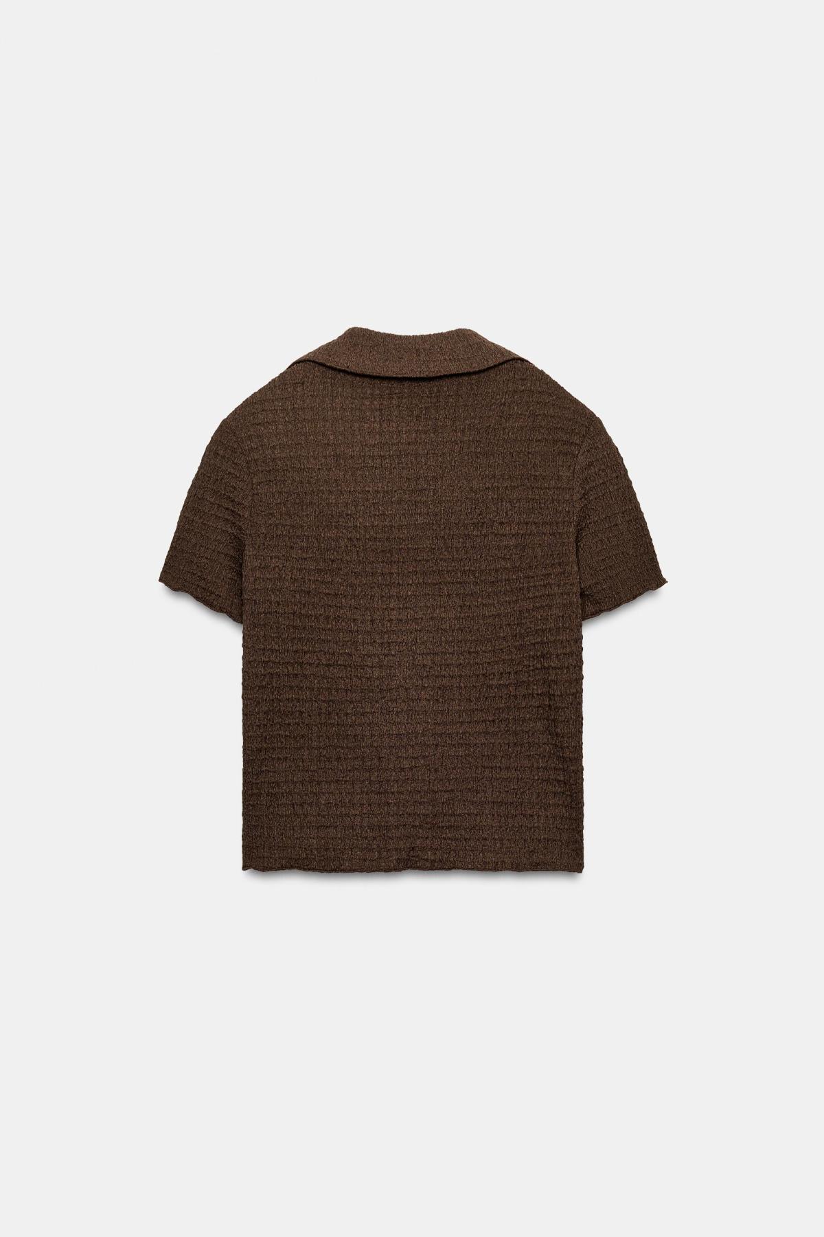 스페인샵 자라 텍스처 크롭 브이넥 반팔 재킷 5039/395/716 DARK BROWN