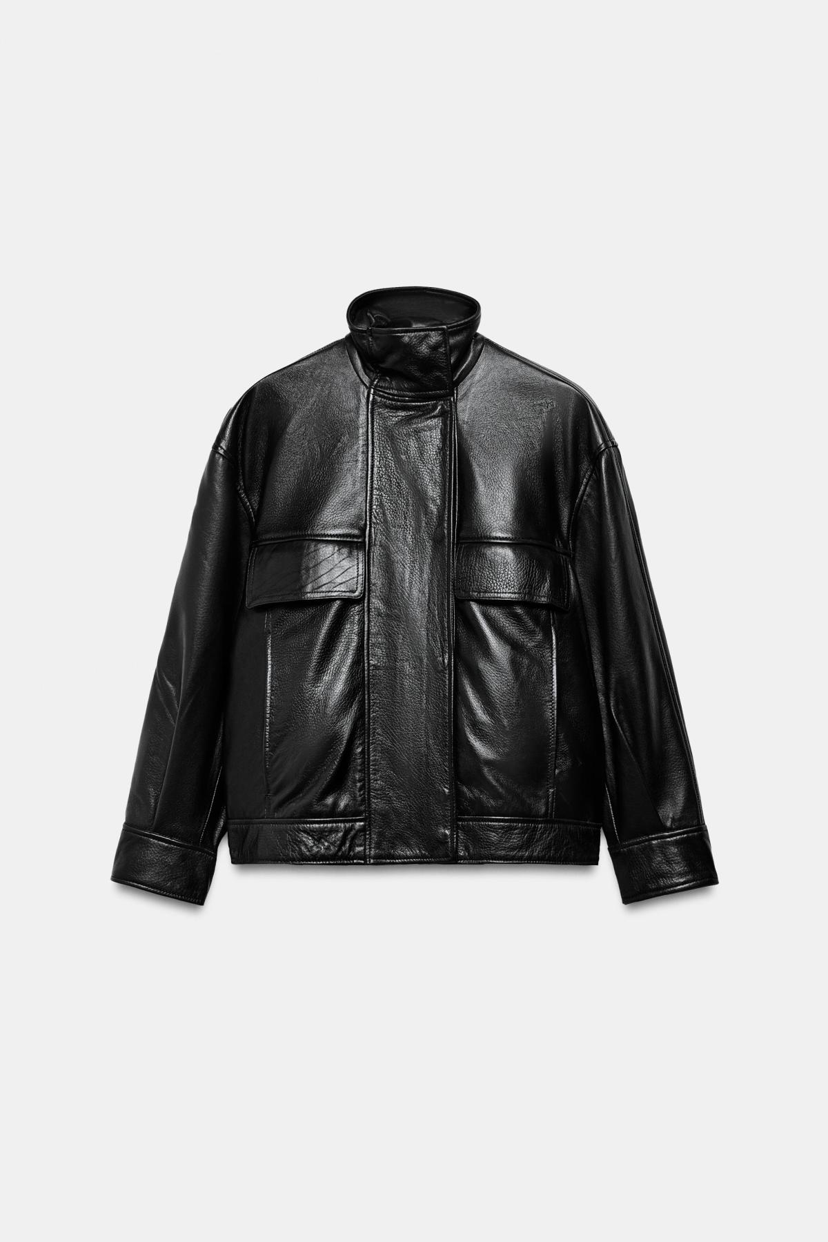 스페인샵 자라 한정판 가죽 하이넥 오버핏 재킷 5479/067/800 BLACK